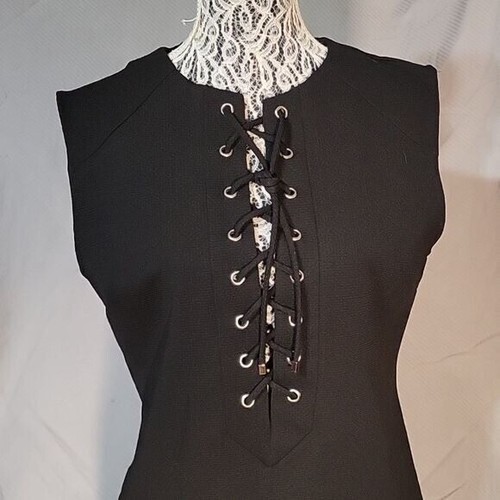ENGLISH FACTORY Vestito midi donna testurizzato intrecciato davanti manica corta bodycon M - Foto 2 di 7