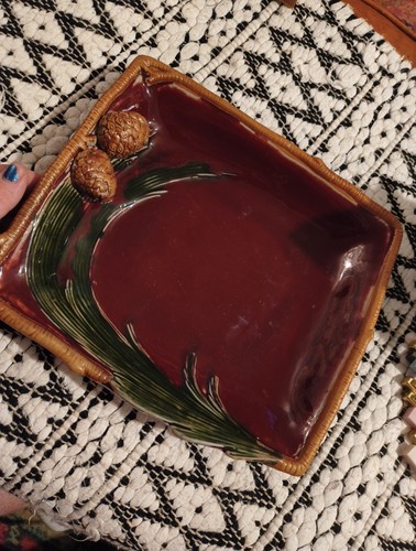 Vintage Creative Co Op Keramik handbemalt 3D Tannenzapfen glasiert Platte Weihnachten - Bild 13 von 13