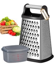 Black 4 Side Stainless Steel Box Grater with Handle Container for Kitchen