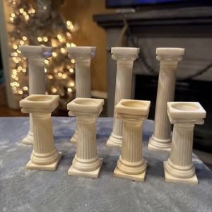 Set Of 8 Vintage Wedding Cake Roman Pillars Stands 5” and 3”