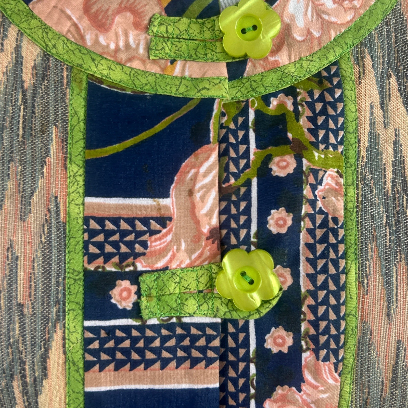 Handmade Patchwork Tapestry Jacket Green Floral B… - image 9