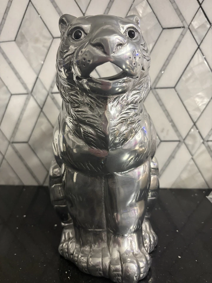 Arthur Court Safari Tiger Figural Pitcher, 10 in high, Black Eyes, 2003, MINT - Image 2 of 4