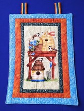 Handmade Quilted Wall Hanging Patchwork style with birds, bees 11 x 16 inches