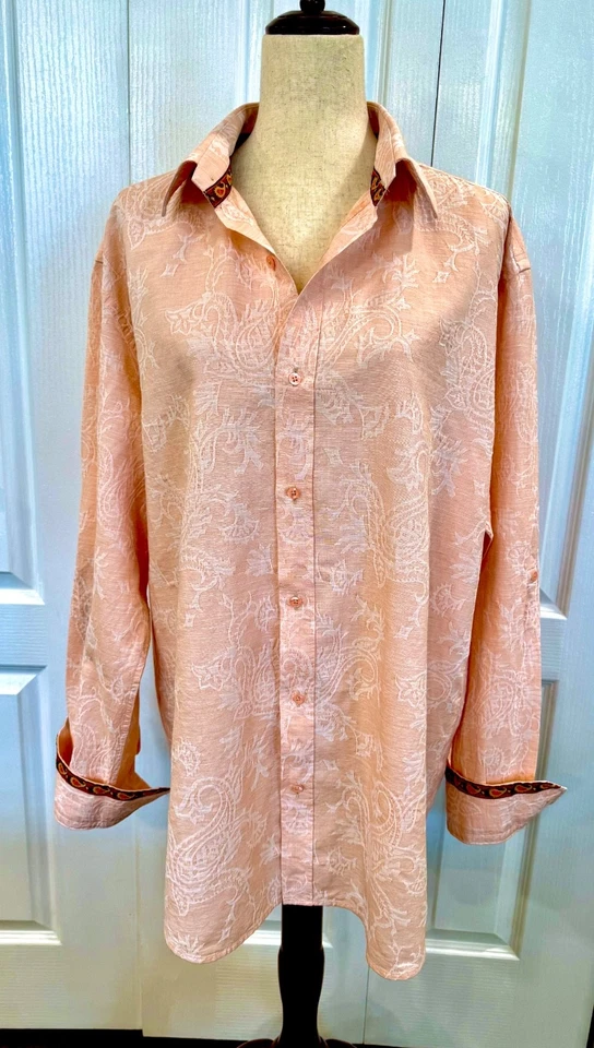 Luchiano Visconti, XL, Men's Paisley Embossed Linen Shirt, High End Detailing - Imagem 4 de 4