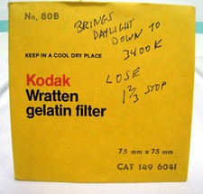 No. 80B Kodak Wratten Gelatin Filter 75mm x 75mm 3 x 3 # 1496041