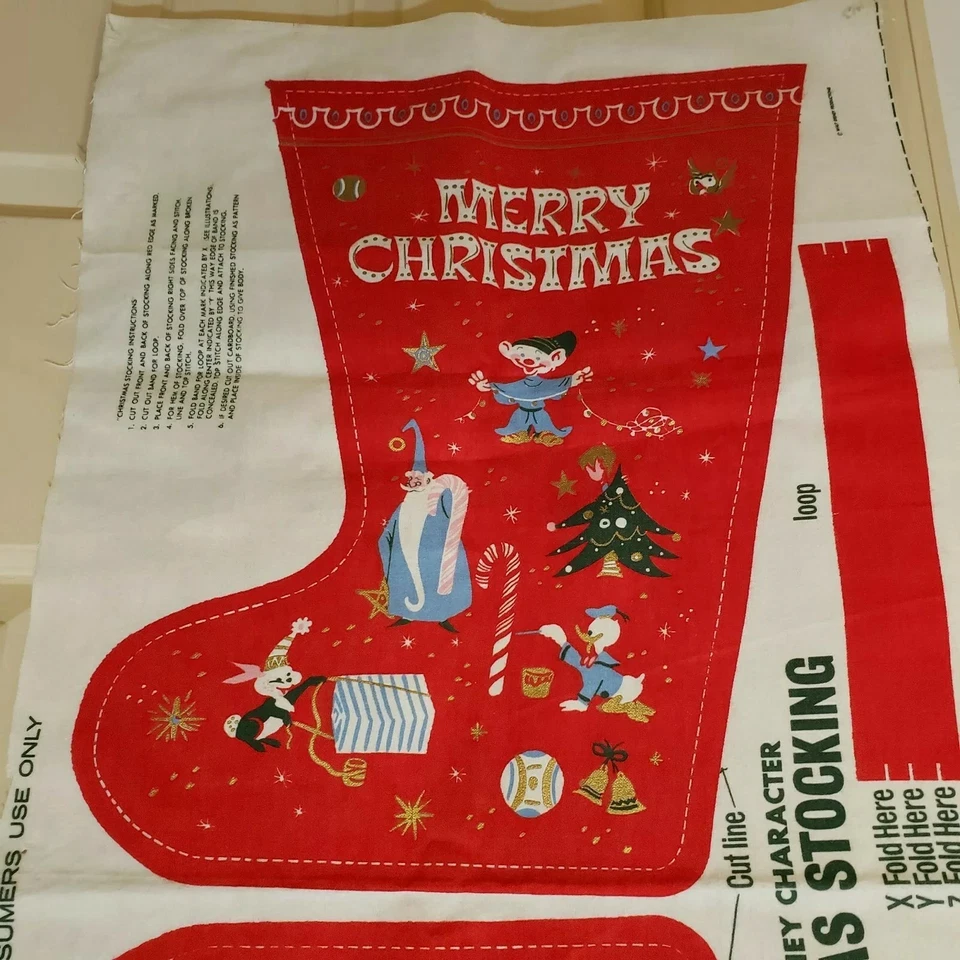 Vintage Valtex Walt Disney Christmas Stocking Cut & Sew Fabric Panel 16" x 11" - Image 3 of 4