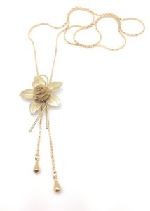 Sliding-Rose-Necklace-Pendant-Lariat-30-034-Serpentine-Chain-Yellow-Gold-Plated-New
