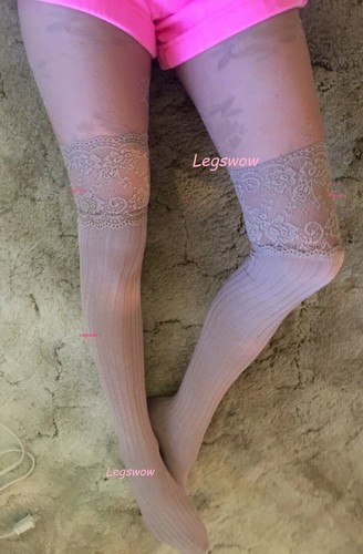 Lace Top Thigh High Socks Womens OTK Ribbed Cosplay School Girl Boot Over Knee - Picture 23 of 37