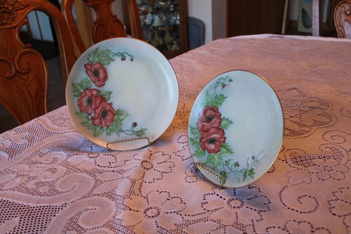 Bareuther Waldsassen handbemalt floral signiert passendes Set 2 Porzellanteller - Bild 4 von 10