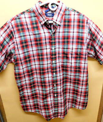 Dover by Arrow Men's Shirt Size Large Red Plaid Short Sleeve Basic Button Up