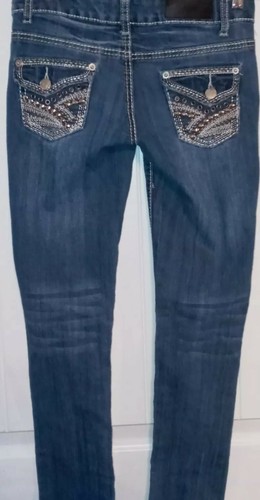 Pantalones de mezclilla ajustados Twenty One bordados para mujer talla 0/1R 26"x29" tiro bajo - Imagen 8 de 13