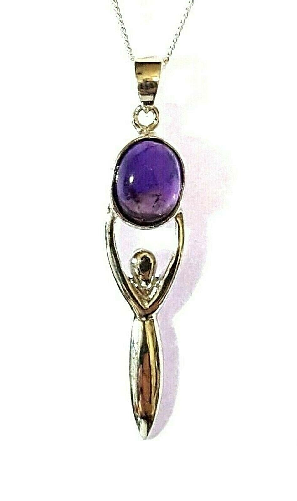 Amethyst Goddess Necklace Pendant Gemstone 18"" Chain All Sterling Silver Boxed