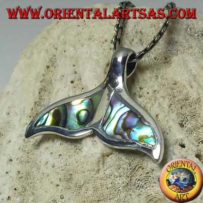 Ciondolo in argento 925 ‰ coda di delfino con paua shell