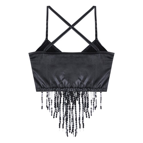 Womens Shiny Sequin Fringed Camisole Crop Top Belly Dance Performance Costume - Picture 20 of 54