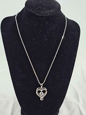 Cubic Zirconia 18K White Gold 925 Sterling Silver Necklace Heart Inscription