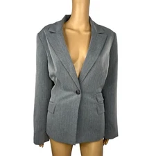 Liz Claiborne Polyester Blazer Suit Size 16 Light Gray Peak Collar Lined 1PC