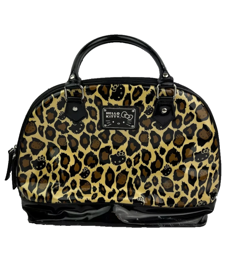 Bolso de mano grande Loungefly para mujer negro estampado de jaguar 1/2 luna 2 asas RARO Foto 2 de 4