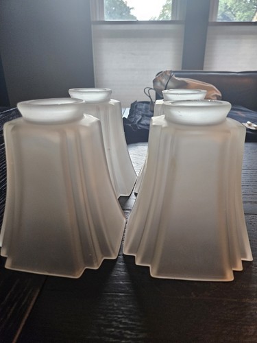 Paralumi vintage in vetro smerigliato art deco per pendenti o ventilatore set di 4 - Foto 2 di 5