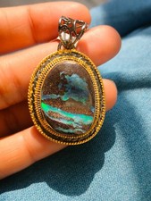 Natural Australian Boulder Opal Pendant 925 Silver Rhodium Gold Plated Jewelry