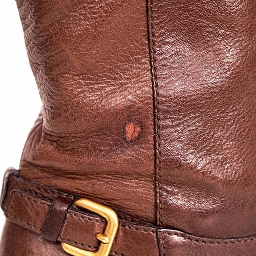 37 VINTAGE $2,050 PRADA Brown Rugged Leather OVER THE KNEE Tall Low Heel BOOTS - Picture 11 of 17