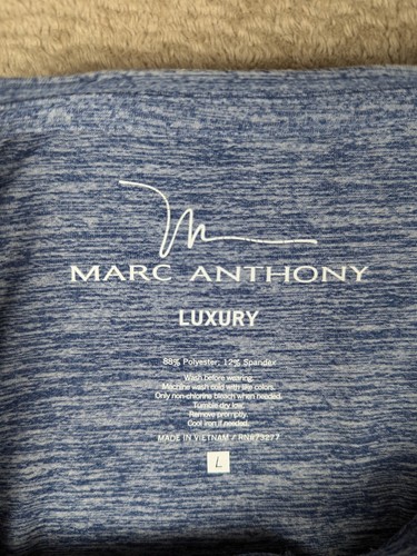 Marc Anthony Luxury Blue Heathered Henley Shirt Long Sleeve Size L Stretch EUC - Picture 3 of 11