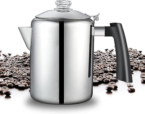 8 Tassen Edelstahl Herdplatte Kaffee Kaffeemaschine Kanne Wasserkocher, Tee - Bild 6 von 7