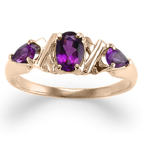 18k Solid Rose Gold Three Stone Genuine Siberian Amethyst Ring 4 to 9.5 R1399 - Picture 1 of 4