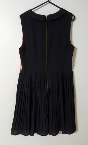 OASIS Womens 14 Dress Pleated Skirt Peter Pan Collar Geometric Floral Black - Picture 8 of 8