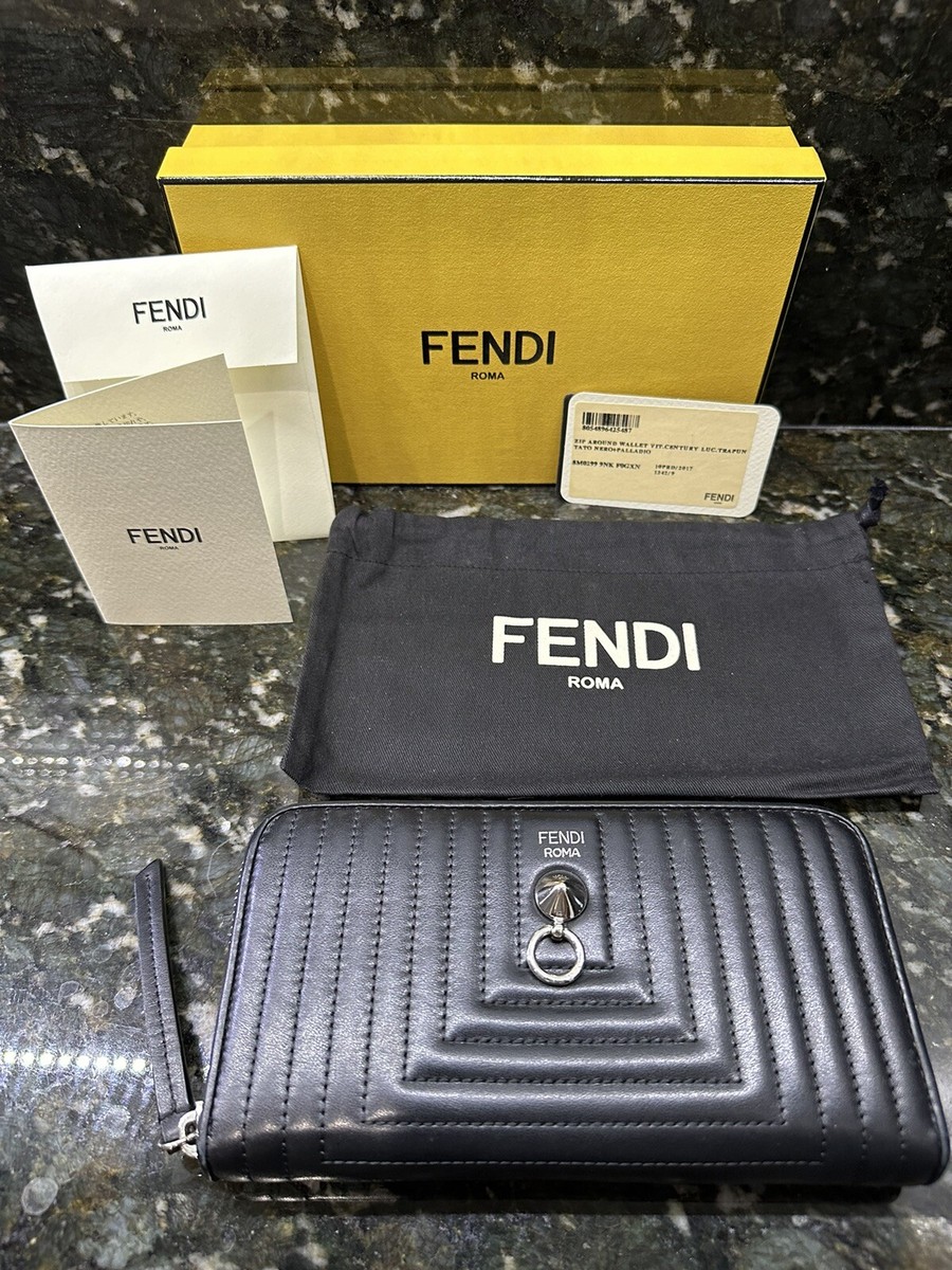 FENDI ZIP AROUND WALLET VIT.CENTURY LUC.TRAPUNTATO NERO+PALLADIO 