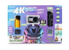 Vivitar 4K Ultra HD Action Camera Kit Dual Screen Wifi Bonus Battery