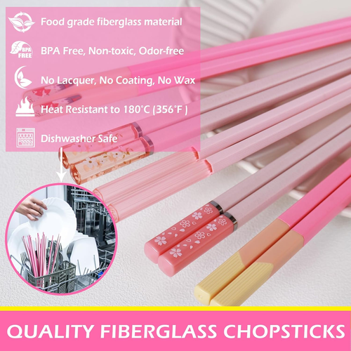 Chopsticks Reusable Dishwasher Safe, 10 Pairs 9.5 Inches Premium Fiberglass Cho - Picture 4 of 7