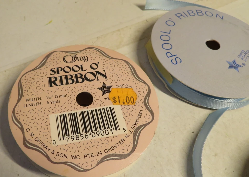 Vintage Baby Blue Set Of 4 Offray Spool O' Ribbon 2-Picot Edge 2-Reg Used & New - Image 4 of 4