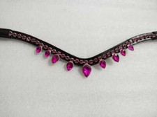 Premium Leather Horse Bridle Dark Pink Clear Crystal Brow-Band All Sizes.