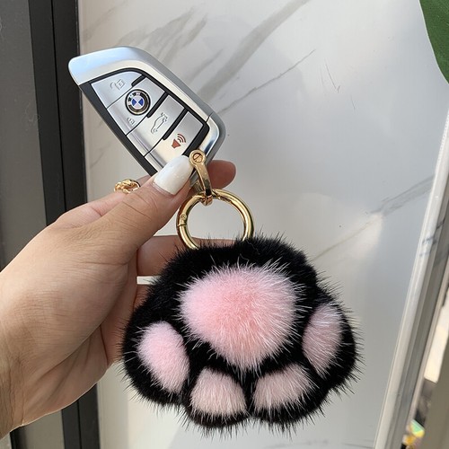 Lindo Llavero Garra Pata Piel Visón Real Bola Pom Bolso Teléfono Cartera Colgante - Imagen 16 de 18