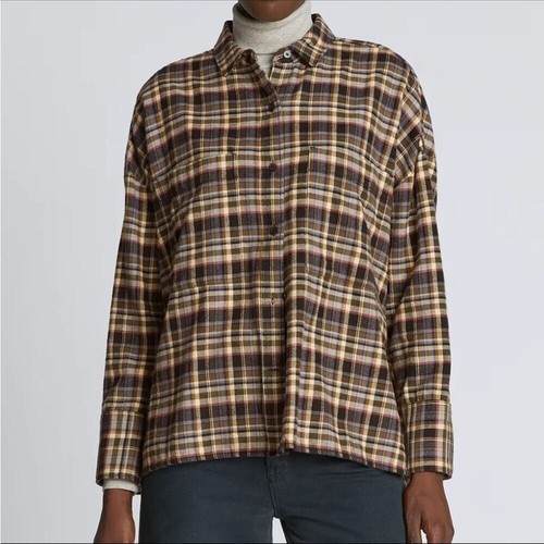 Camicia Everlane Boxy Plaid Marrone Multicolore Flanella Bottoni Shacket Tg S NUOVA - Foto 1 di 8