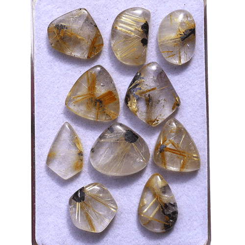 Lotto 10 Pezzi Pietre Preziose Cabochon Quarzo Rutilo Dorato Naturale Qualità AAA 15mm-20mm - Foto 9 di 12