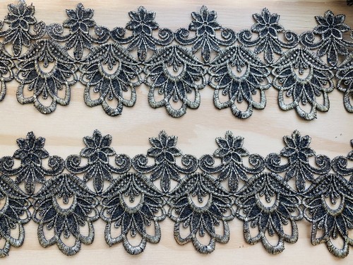 Gold & Black Floral Embroidered Ribbon Border Trim Sewing/Crafts/Bridal/5" wide - Picture 10 of 11