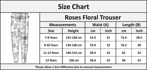 Girls Trouser Kids Roses Floral Print Fashion Trousers Legging Bottom 7-13 Years - Picture 2 of 6