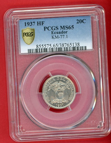ECUADOR 20 CENTAVOS 1937 KM # 77.1 PCGS MS65. - Picture 2 of 4