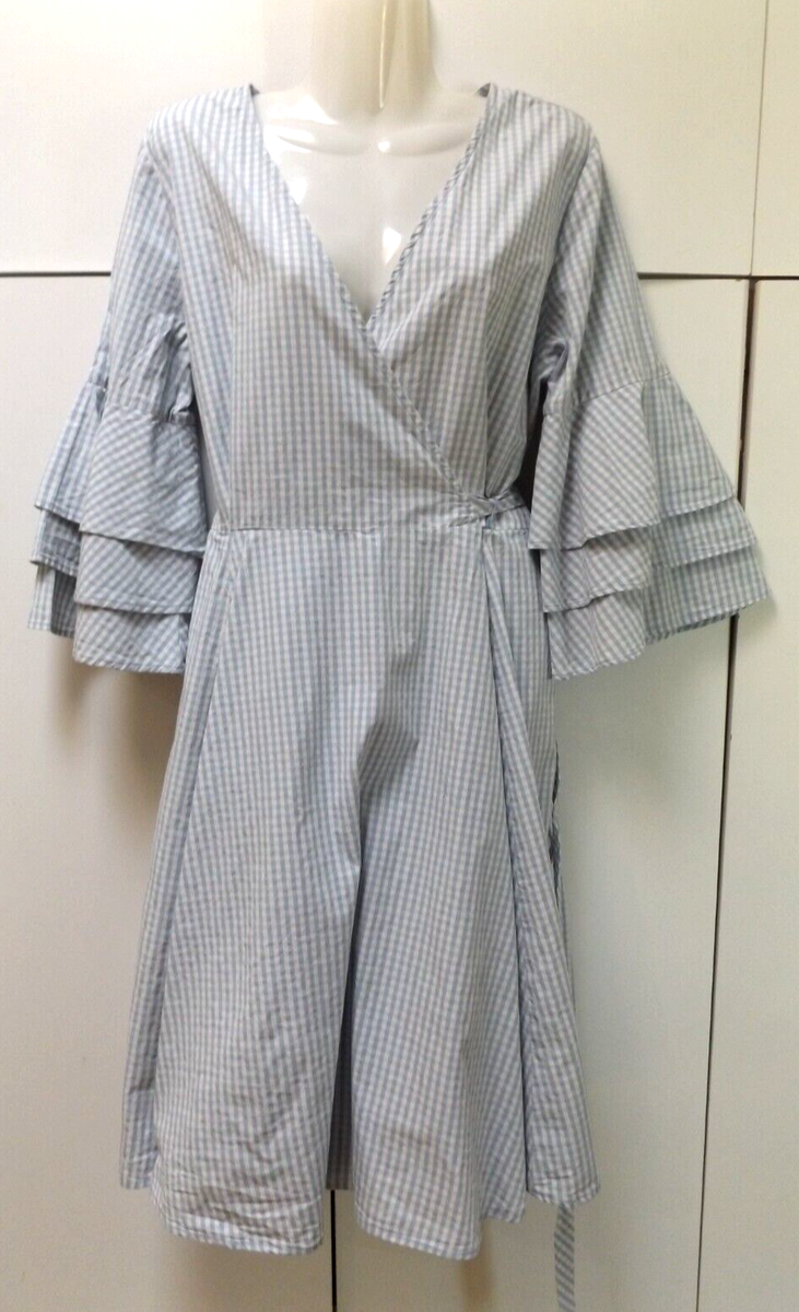 CALVIN KLEIN Blue & White Gingham Check Wrap Dress Size 12 | eBay