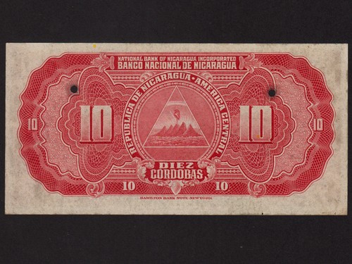Nicaragua:P-84s, 10 Cordobas, 1935 * Specimen * Volcano * EF * - Picture 2 of 2