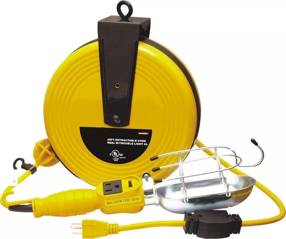 Retractable trouble light with outlet deals
