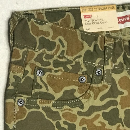 Levis Jeans Kids 12 Regular 26X26 Olive Cloud Camo Denim 510 Skinny Fit NWT - Picture 3 of 10