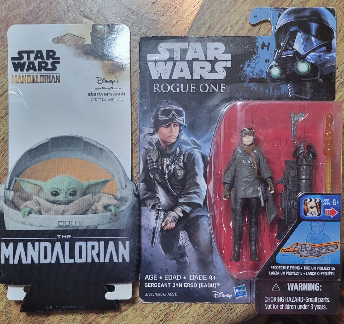 LOT STAR WARS ITEMS DISNEY MANDALORIAN CAN HUGGER +SGT JYN ERSO ROGUE  FIGURE