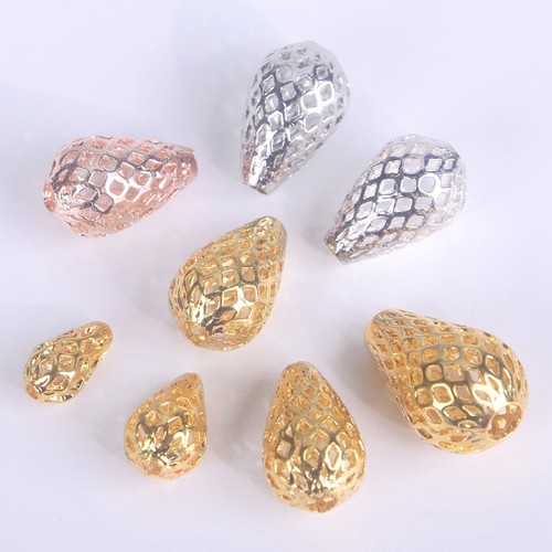 6x10mm 8x12mm 10x15mm 12x18mm Teardrop Hollow Mesh Brass Metal Plated Loose Bead - Picture 2 of 7