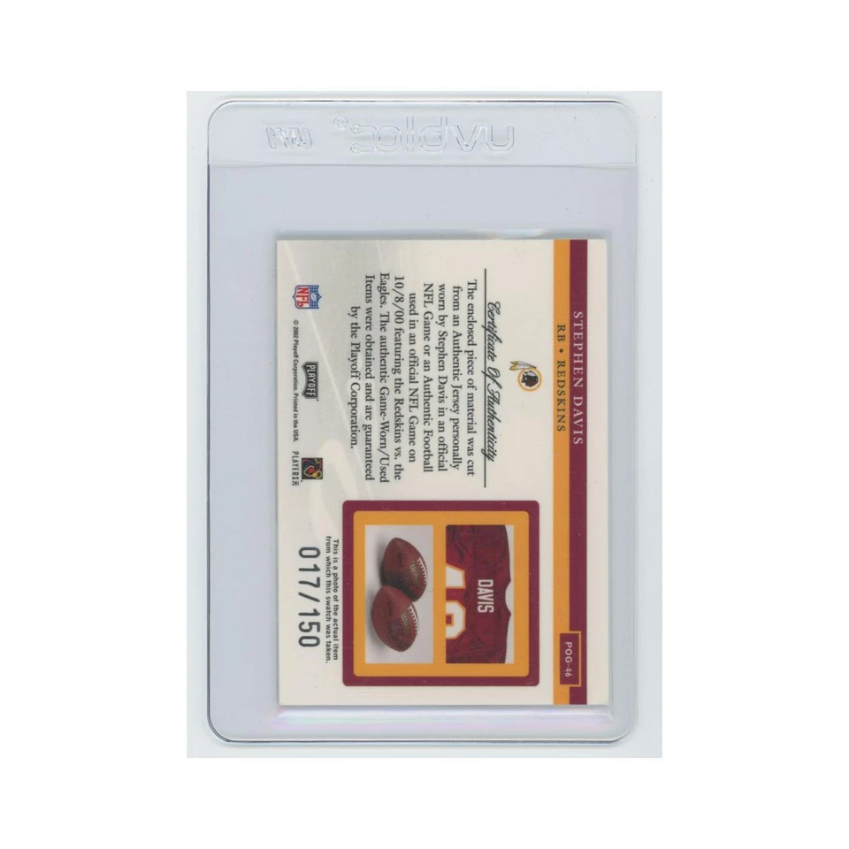 Stephen Davis #/150 2002 Playoff Piece of the Game Materials 2nd Down #POG-46 NM - Image 2 of 3