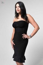House of CB style 'Lillie' Black Pencil Bandage Dress With Fluted Hem