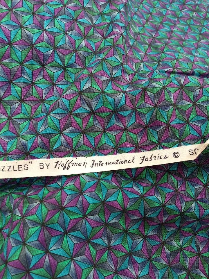 Hoffman Fabric Pablos Puzzles Kaleidoscope Star Purple Green Blue BTY X 43 in - Image 3 of 4