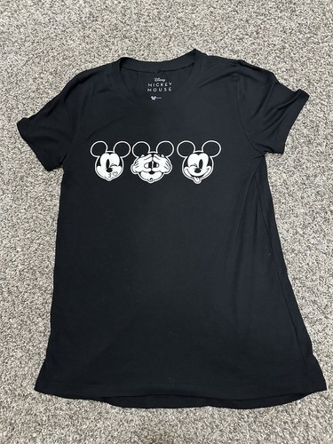 Disney Women Top M Black T-Shirt Graphic Mickey Mouse Face Expressions Kiss - Bild 1 von 6