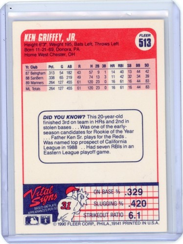1990 Fleer - Ken Griffey Jr #513 - Bild 2 von 2